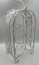 Shabby Chic Wine Rack x 6 Bottle Storage White Vintage Metal Carry Handle Retro
