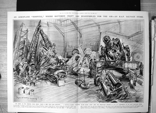 Antique old print - old, aeroplane
