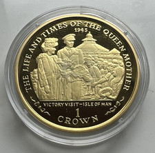 ISLE of MAN 2000 GOLD ON 925 SILVER PROOF (92.5%) Crown Coin Queen Mother 28.28g