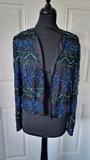 Laurence Kazar Silk Beaded Jacket. Black with Blue Green Purple beads. Size M