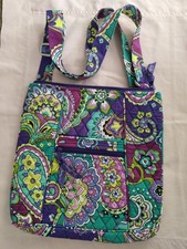 Ladies Vera Bradley Across Body Quilted Bag Adjustable Strap purple & Green VGC