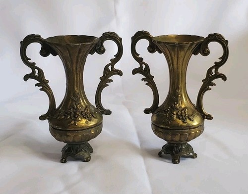 Vtg brass ornate footed bud - 2,
