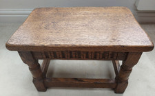 Vintage 1950s oak Priory style rectangular low coffee table, stool, bench