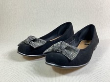 TU Black Faux Suede Diamanté Bow Front Ballet Flats Shoes Synthetic Soles UK 4