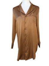 SKIMS Bronze Satin Silk Button up Night Dress Size XXS Kim Kardashian