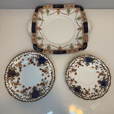 Antique Burgess Bros Carlisle Ware Imari Handled Square Plate & Plate & Saucer