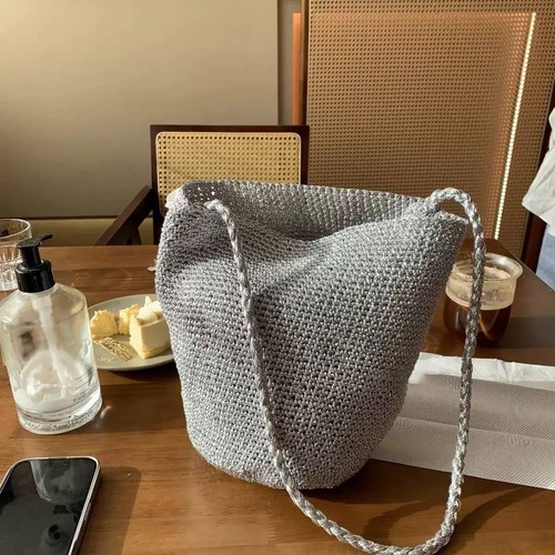 Silver gray woven bucket bag - bucket,