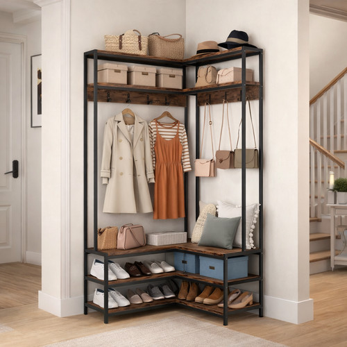 Corner hall tree shaped coat - corner,