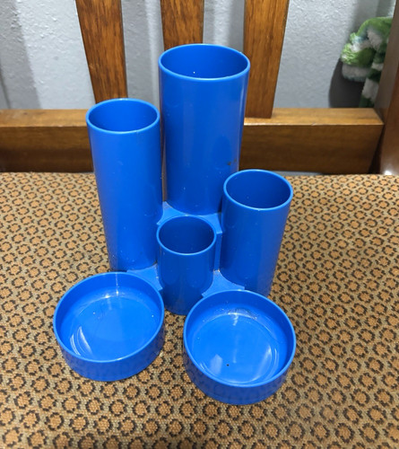Blue plastic desk organiser - desk,