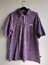 Vintage Stussy Men's Size M Polo Shirt Purple RARE PRINT