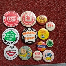 Vintage 1970s Novelty Tin Pin Badges Mixed Unusual Advertising Themed