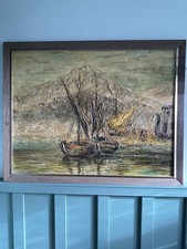 Arthur Delaney Fishing Boats original oil painting Northern Art large scale work