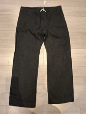 Linen Trousers Size W34 L32 Straight Leg Black Mint Condition 