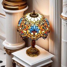 Tiffany Style Bankers Table Desk Lamp Stained Glass LED Bulb Lighted Artwork