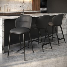 Set of 3 Grey Real Leather