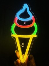 Ice Cream Cone Neon Wall Sign Decor LED Colorful USB Powered Sign On/Off Switch