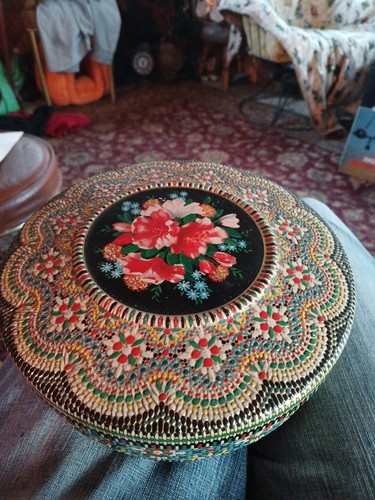 Vintage embossed painted tin - embossed,