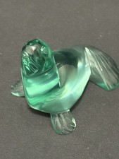 Vintage Cut Glass Green Aqua Seal Paperweight Ornament