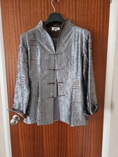 Ladies Chinese Jacket  Silver Grey With Brown Trim Size XXXL Fits Size 12 BNWOT