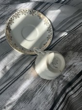 VINTAGE CUP SAUCER AND SIDE PLATE SET WHITE GOLD BY STANLEY BONE CHINA