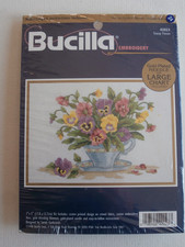 Bucilla embroidery kit  Teacup Pansies 42023  17 x 12cm