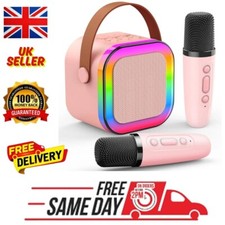 Mini Karaoke Machine Kids with 2 Microphone Portable Bluetooth Speaker LED UK..