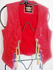 RIVER ISLAND WOMAN WAISTCOAT IN REAL LEATHER EMBELLISHMENT RED S/12 NEW NO TAGS