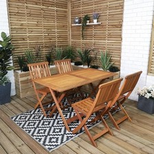 Outdoor 4 Person Folding Rectangular Wooden Garden Dining Table Chairs Set