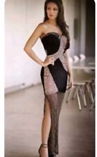 Lipsy Bandeau Maxi Dress Metallic Gold Sequin Lace Swirl 12 14 Black/Multi/Gold