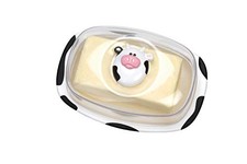 Moo Moo Cow Butter Dish 1 lb Large Capacity Plastic Butter Holder White & Black