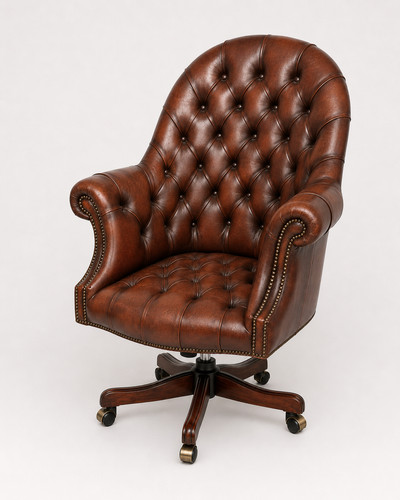 Brown leather tufted swivel - brown,