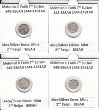 Ottoman Empire 865AH 4 x Akce Silver  Coins Mehmed II the Conqueror 1444-1481