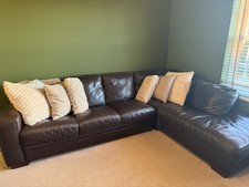 Brown Leather Corner Sofa - Good Condition Used
