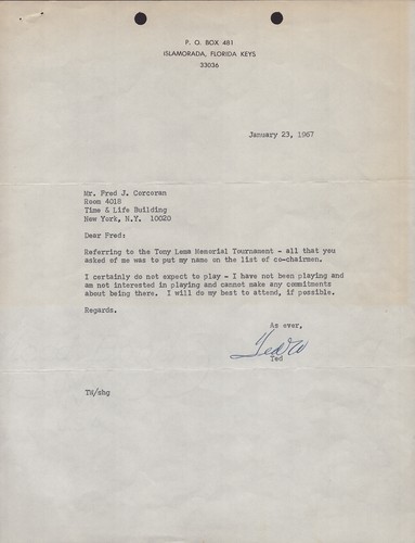 Ted williams typed letter - ted,
