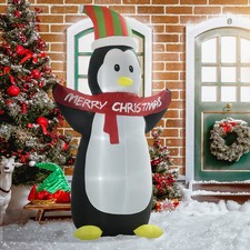 8ft Inflatable Penguin & Christmas Banner Decoration w/ Inner LED Lights