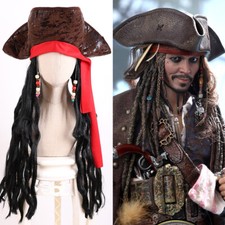 Caribbean Pirate Hat Captain Jack Fancy Dress Up Hair Sparrow with Hair Costume·