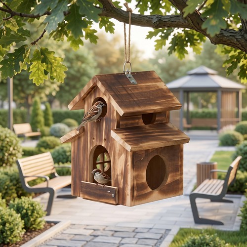Wooden bird house feeder - bird,