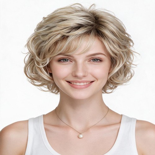 Ombre short blonde curly - short,