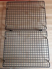 2 Hinged Black Wire Cooling Trays Racks Cake Bread Biscuit Shelf Baking Kitchen