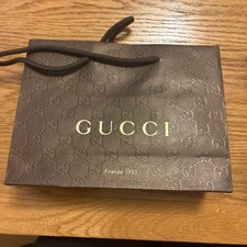Gucci Firenze 1921 Embossed Brown Gold Paper Carrier Gift Bag 23x17x7cm