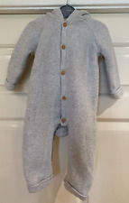 Tu Baby Boys Grey Knitted Pramsuit Snowsuit with Hood - Size 3-6 Months