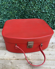 Vintage Lipstick red 60's vanity case travel overnight bag with key 15 x 13.5 in