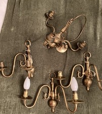 3 Arm Antique Brass Chandelier & 3 X 2 Arm Wall Lights To Match