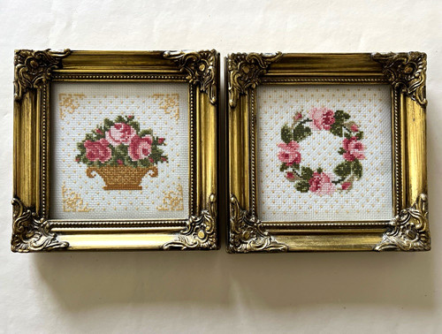 Pair framed cross stitch - cross,