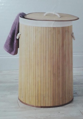 Bamboo laundry hamper - bamboo, round