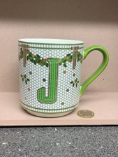 Anthropologie Festive Green Swags Capital J stoneware Mug Uk Only 