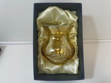 Bohemia Crystal Vase Etched Amber Floral Design 10cm 