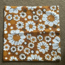 Handmade Vintage 1960s  1970s Orange Flowery Fabric Cushion Cover