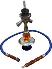 Small Metal and Glass Hookah Shisha Pipe with Blue Hose Hookah