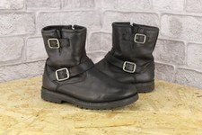 KIDS UNISEX BLACK LEATHER UGG AUSTRALIA HARWELL BIKER BOOTS SIZE 13 / 32.5 USED